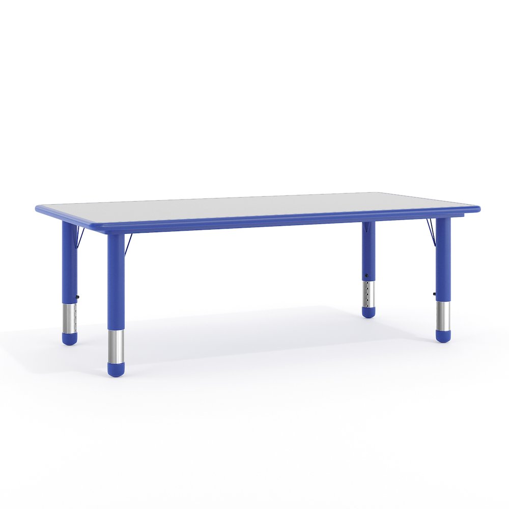 23.625''W x 47.25''L Blue Plastic Height Adjustable Activity Table with Grey Top. Picture 1