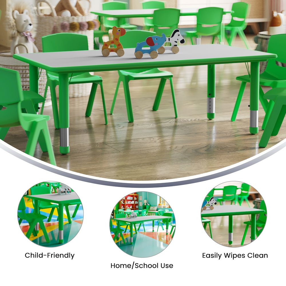 23.625''W x 47.25''L Green Plastic Height Activity Table with Grey Top. Picture 5