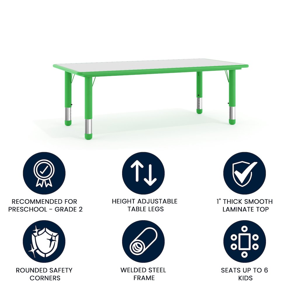 23.625''W x 47.25''L Green Plastic Height Activity Table with Grey Top. Picture 4