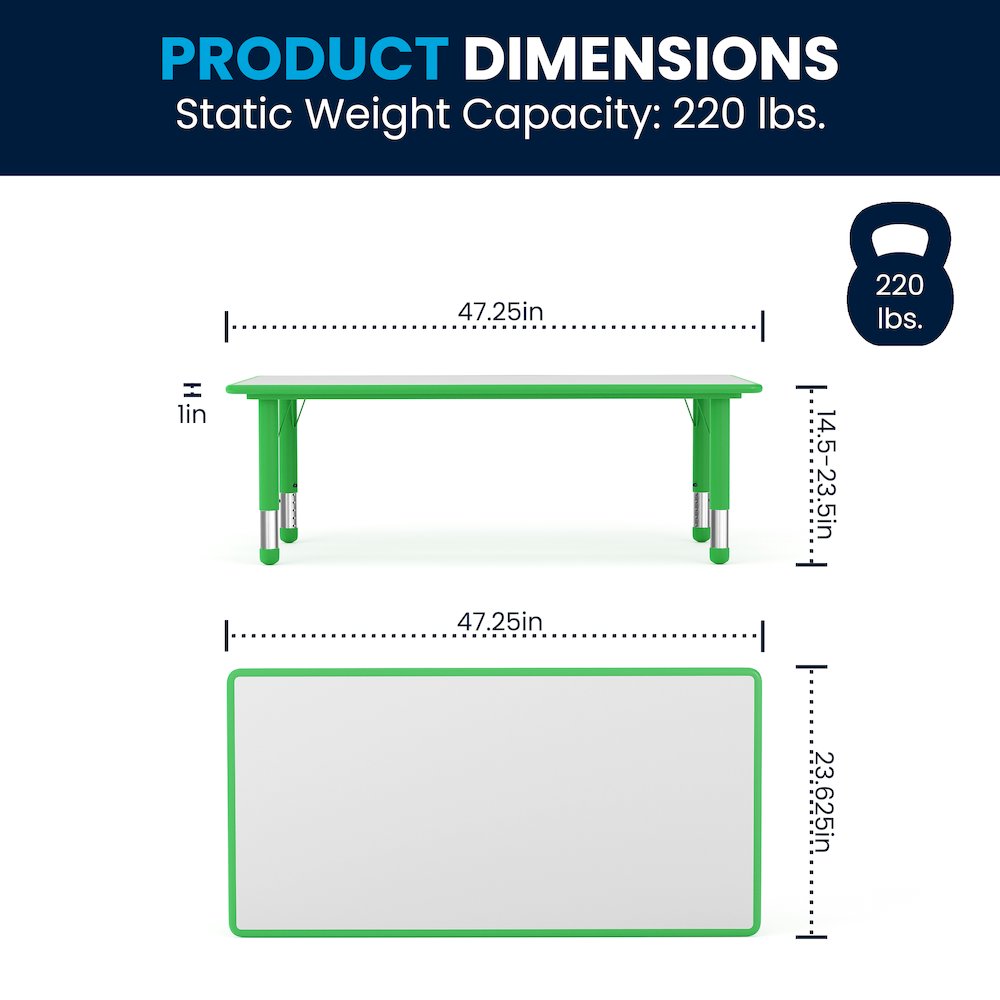 23.625''W x 47.25''L Green Plastic Height Activity Table with Grey Top. Picture 7