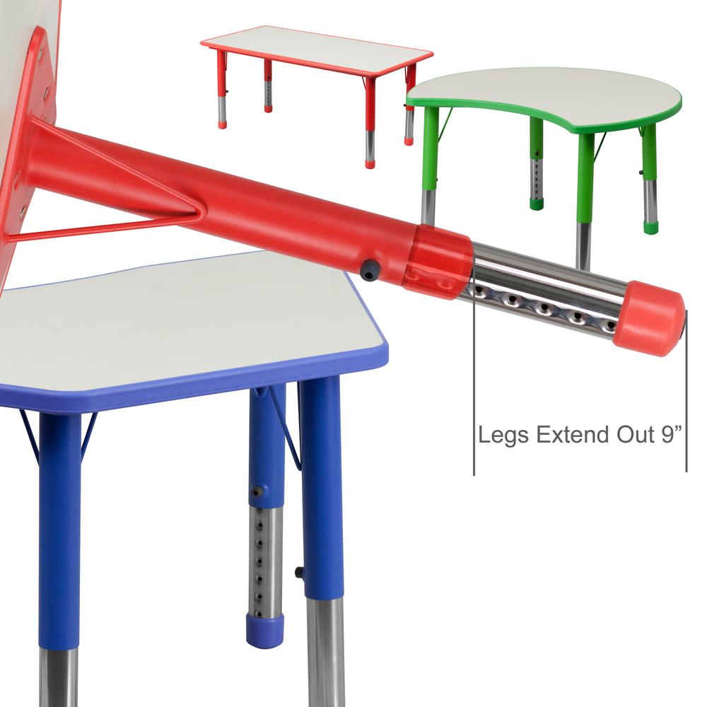 23.625''W x 47.25''L Rectangular Green Plastic Height Adjustable Activity Table with Grey Top. Picture 3