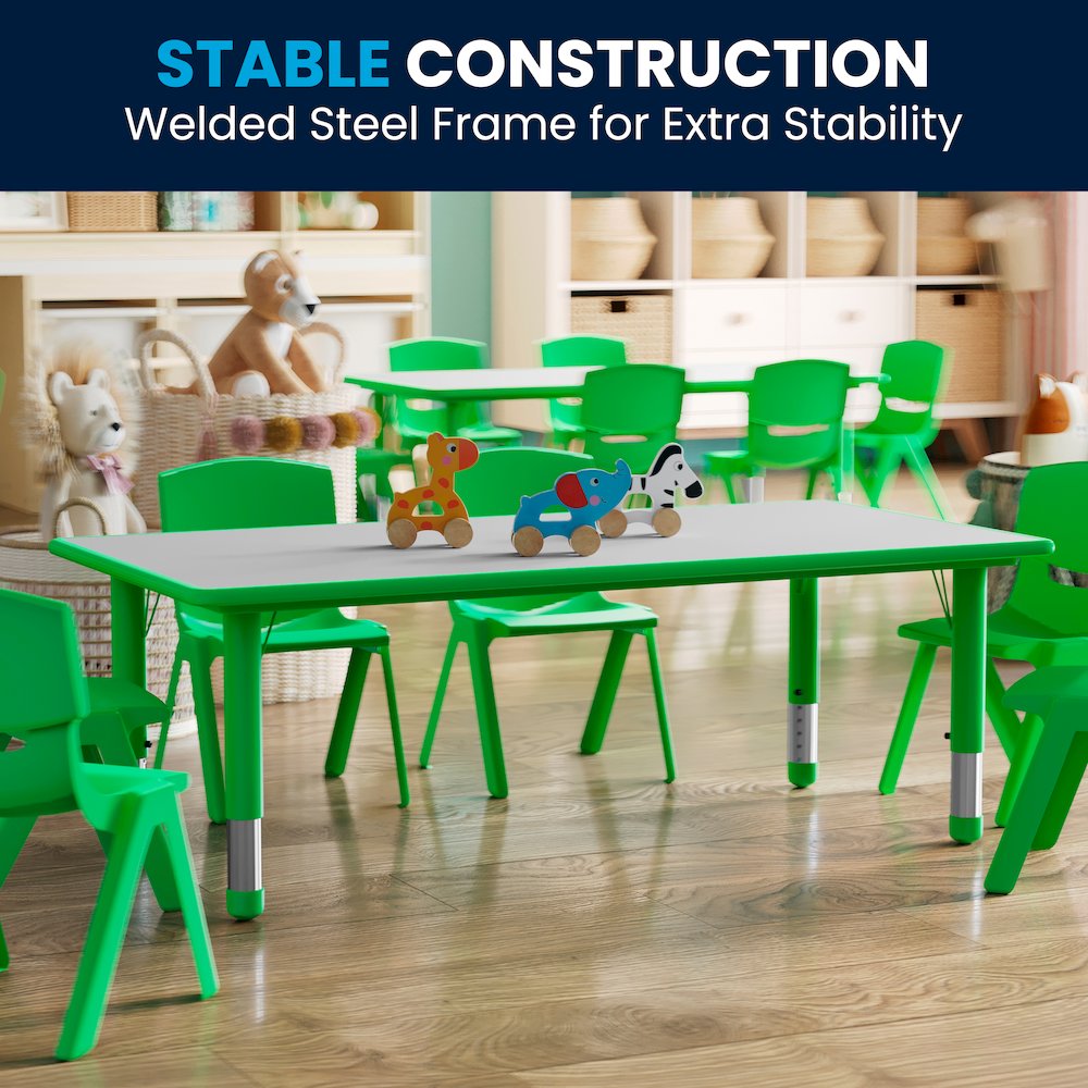 23.625''W x 47.25''L Green Plastic Height Activity Table with Grey Top. Picture 8