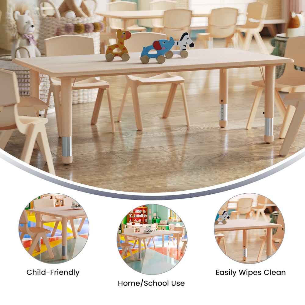 23.625"W x 47.25"L Rectangular Natural Plastic Height Adjustable Activity Table. Picture 5