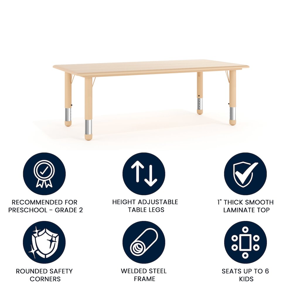 23.625"W x 47.25"L Rectangular Natural Plastic Height Adjustable Activity Table. Picture 4