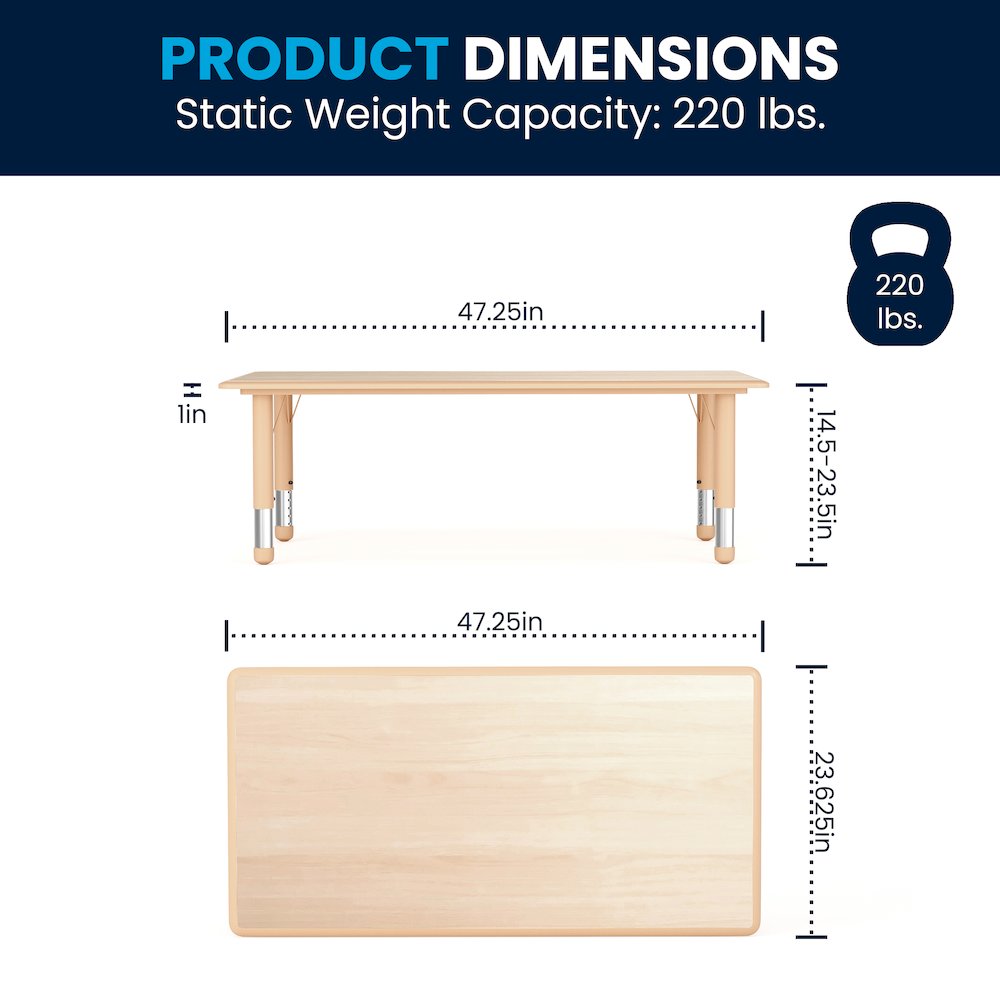 23.625"W x 47.25"L Rectangular Natural Plastic Height Adjustable Activity Table. Picture 7
