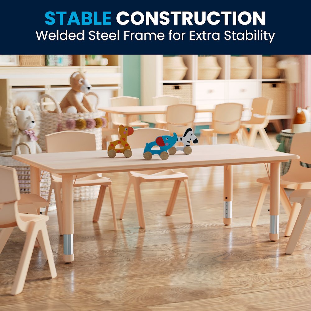 23.625"W x 47.25"L Rectangular Natural Plastic Height Adjustable Activity Table. Picture 8