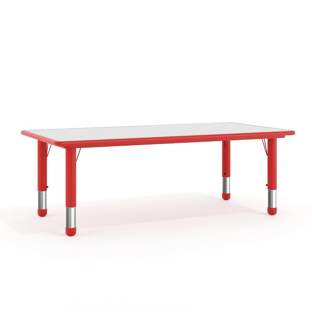 23.625''W x 47.25''L Red Plastic Height Adjustable Activity Table with Grey Top. Picture 1