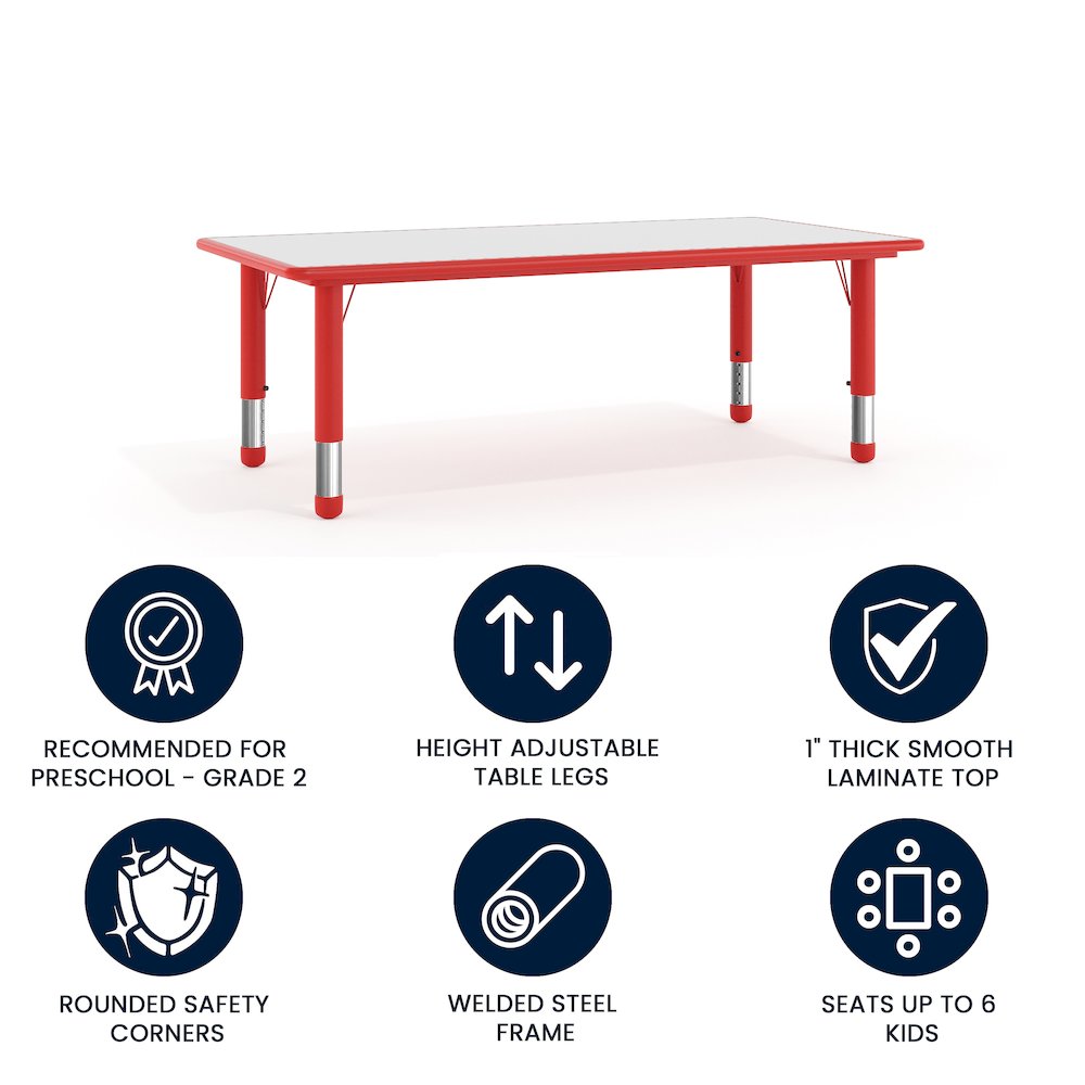 23.625''W x 47.25''L Red Plastic Height Adjustable Activity Table with Grey Top. Picture 4