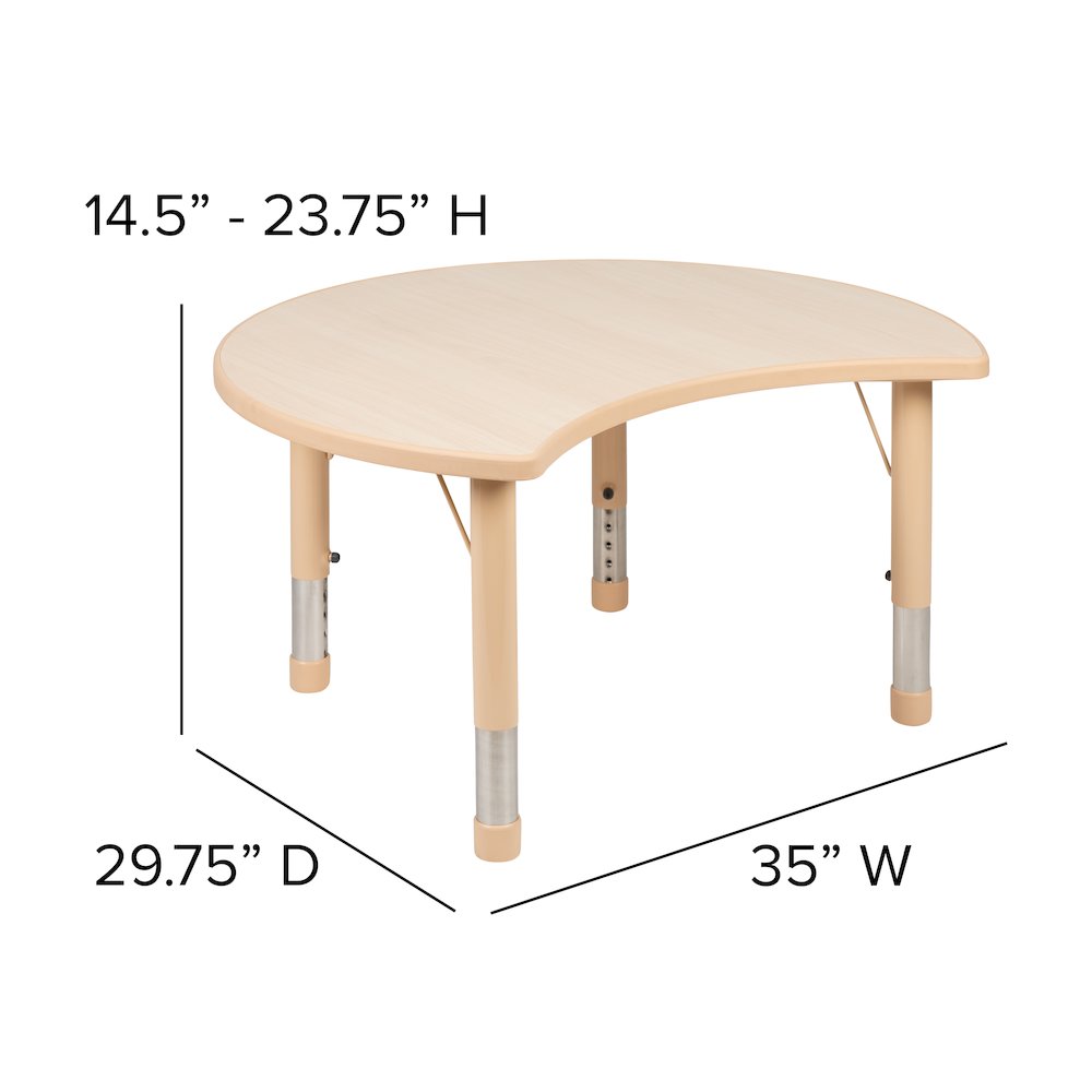 25.125"W x 35.5"L Crescent Natural Plastic Height Adjustable Activity Table. Picture 5