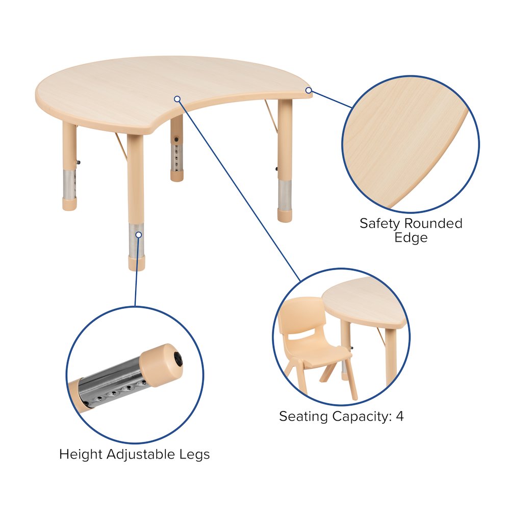 25.125"W x 35.5"L Crescent Natural Plastic Height Adjustable Activity Table. Picture 4