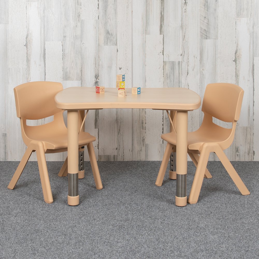 21.875"W x 26.625"L Rectangular Natural Plastic Height Adjustable Activity Table Set with 2 Chairs. Picture 8