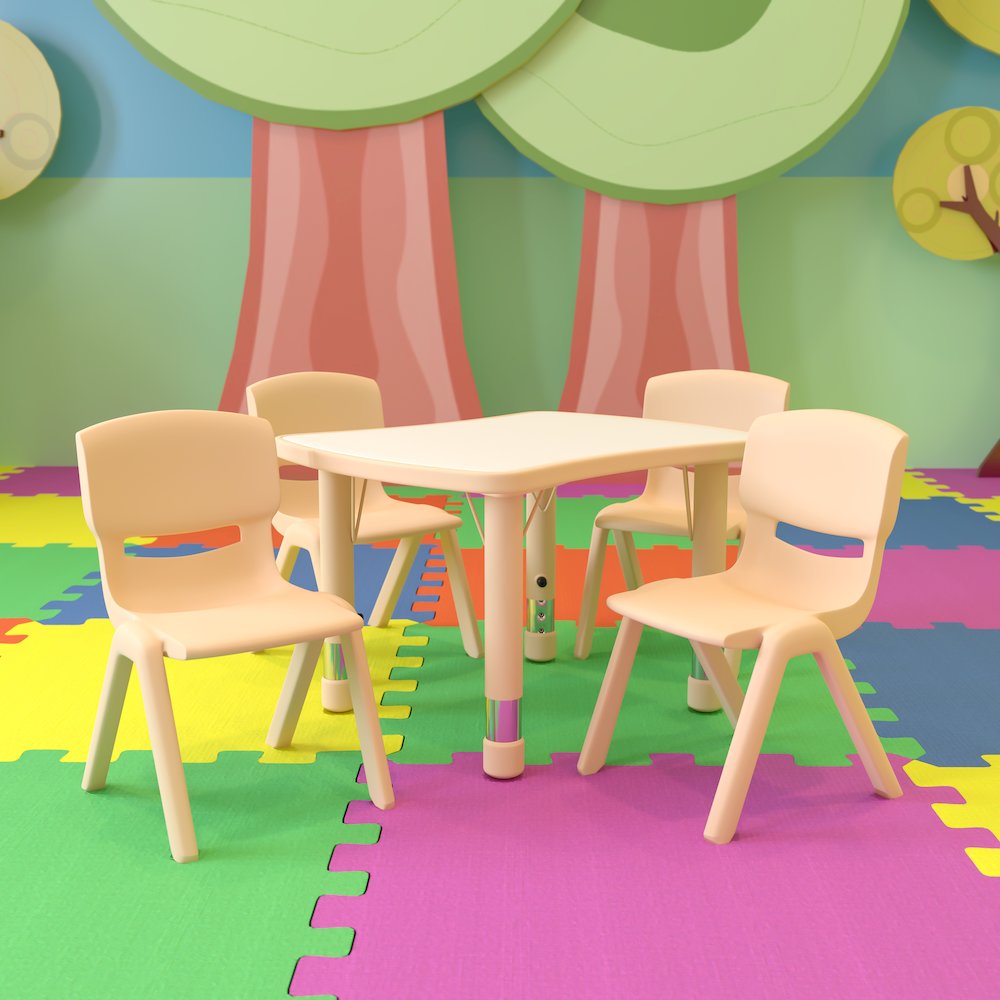 21.875"W x 26.625"L Rectangular Natural Plastic Height Adjustable Activity Table Set with 4 Chairs. Picture 8