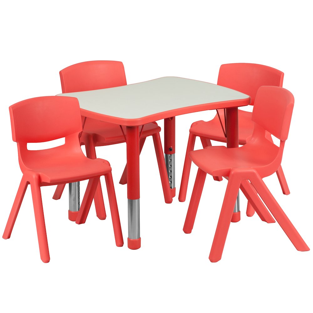 21.875''W x 26.625''L Rectangular Red Plastic Height Adjustable Activity Table Set with 4 Chairs. Picture 1