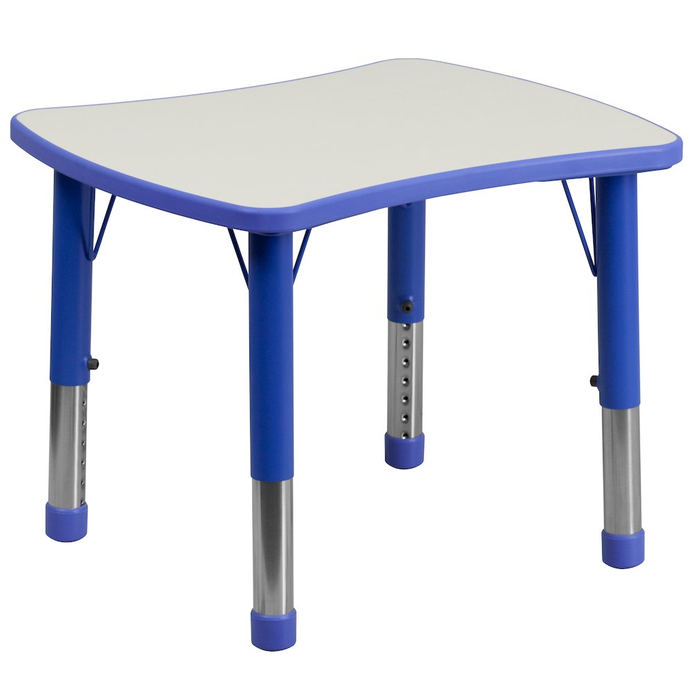 21.875''W x 26.625''L Blue Plastic Height Activity Table with Grey Top. Picture 1