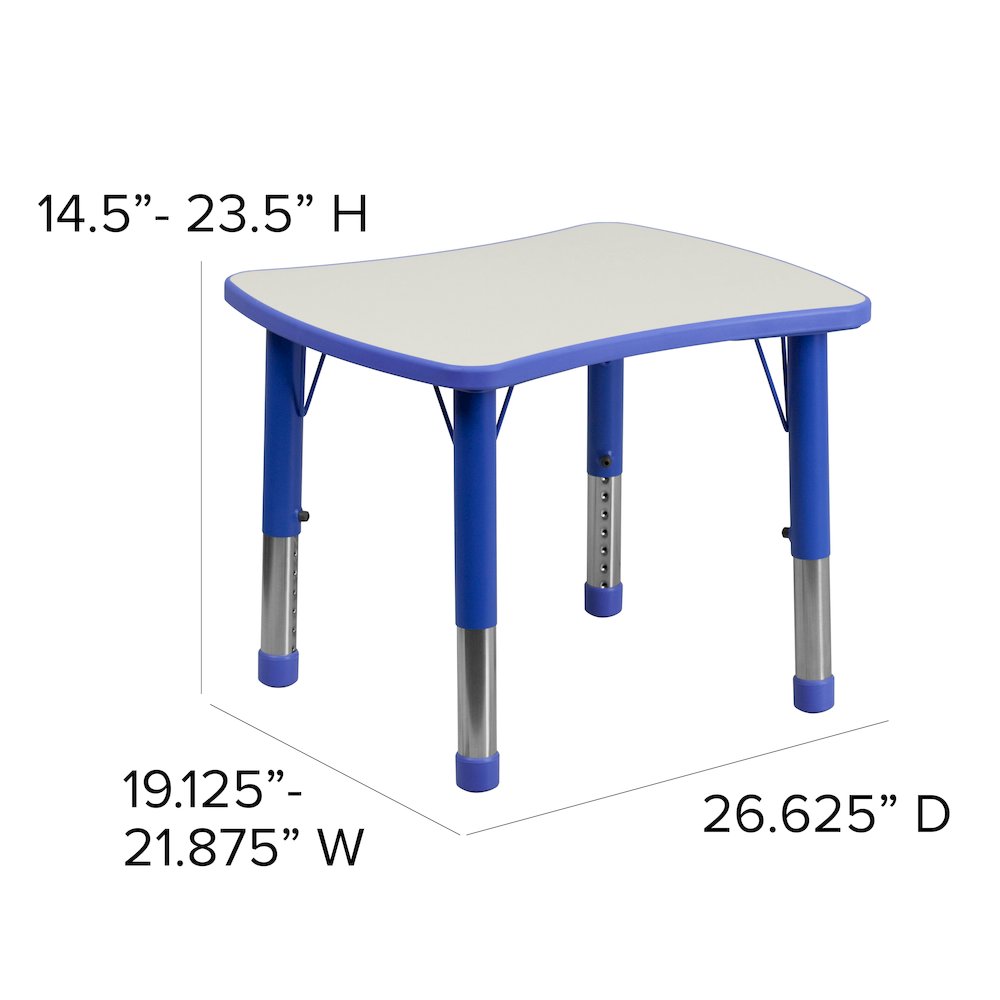 21.875''W x 26.625''L Blue Plastic Height Activity Table with Grey Top. Picture 6