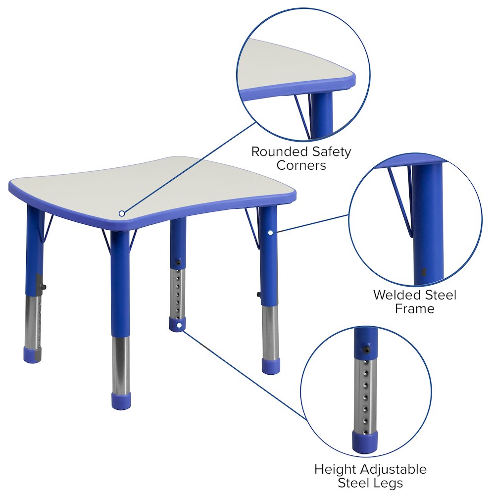 21.875''W x 26.625''L Blue Plastic Height Activity Table with Grey Top. Picture 5