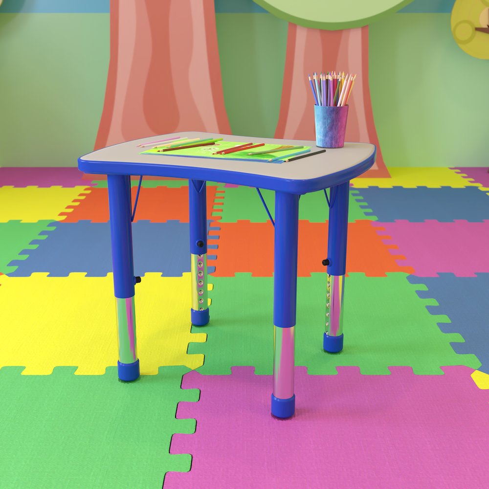 21.875''W x 26.625''L Blue Plastic Height Activity Table with Grey Top. Picture 2