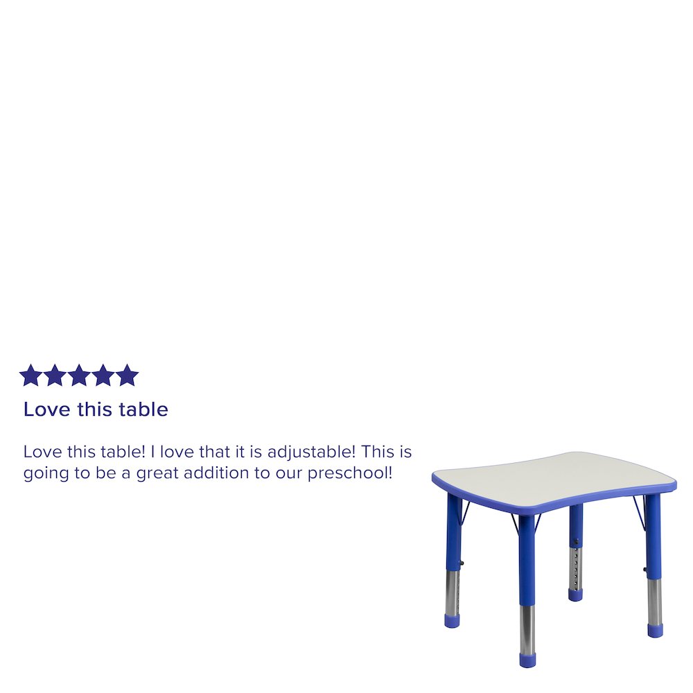 21.875''W x 26.625''L Blue Plastic Height Activity Table with Grey Top. Picture 4