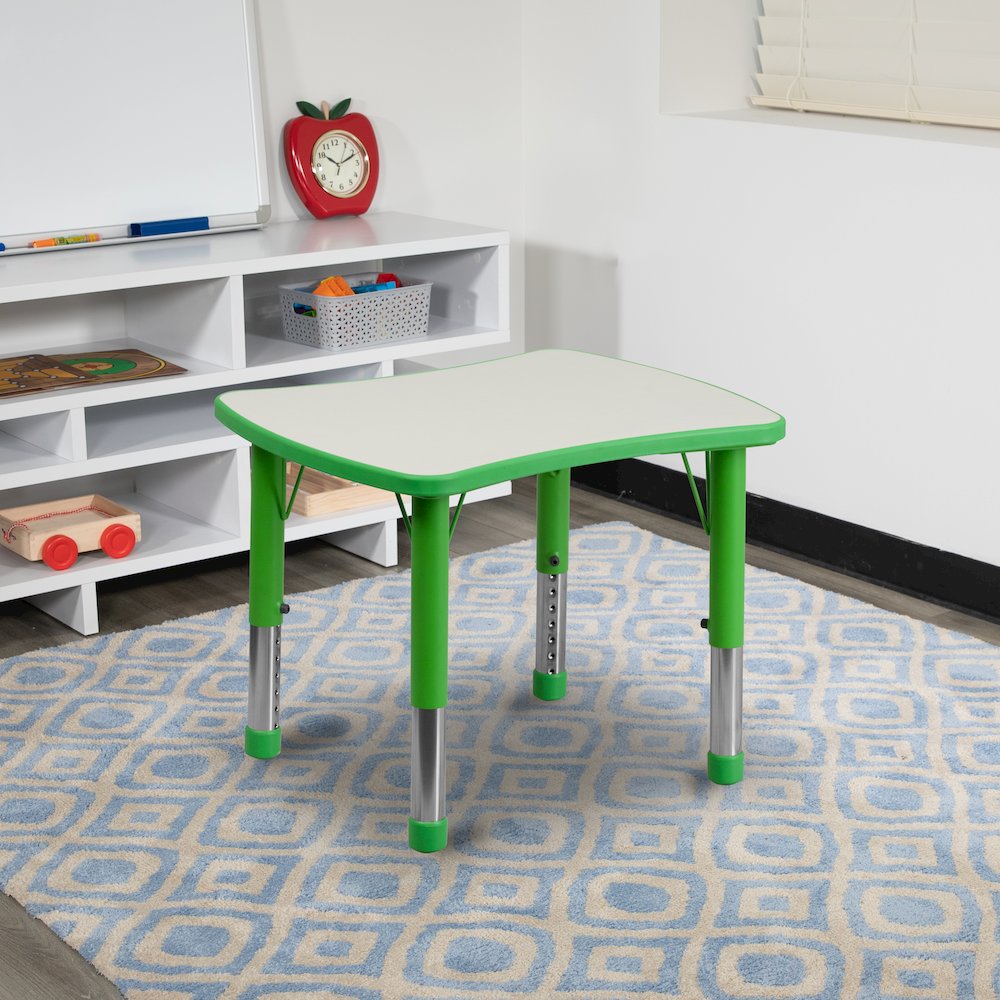 21.875''W x 26.625''L Green Plastic Height Activity Table with Grey Top. Picture 2