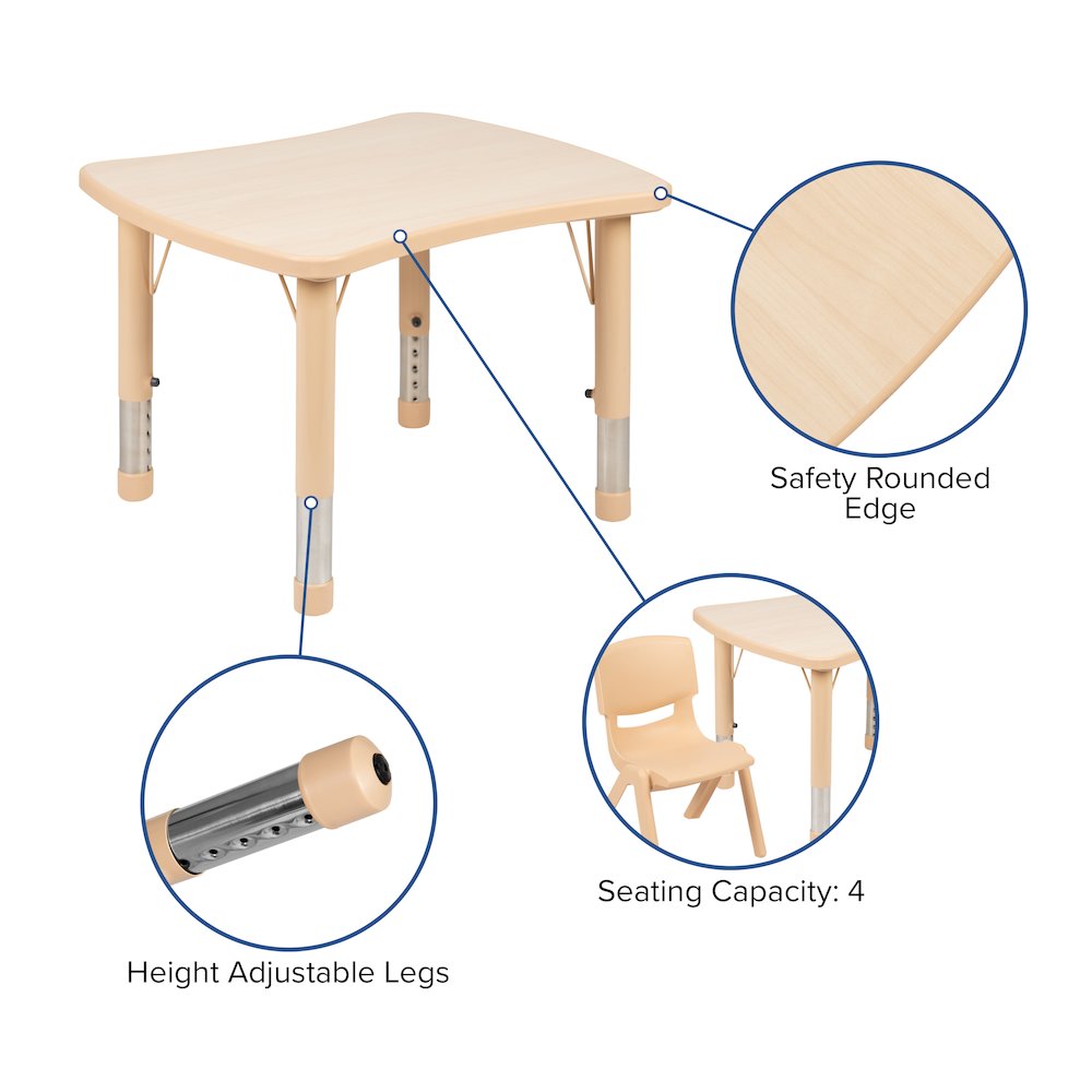 21.875"W x 26.625"L Rectangular Natural Plastic Height Adjustable Activity Table. Picture 4