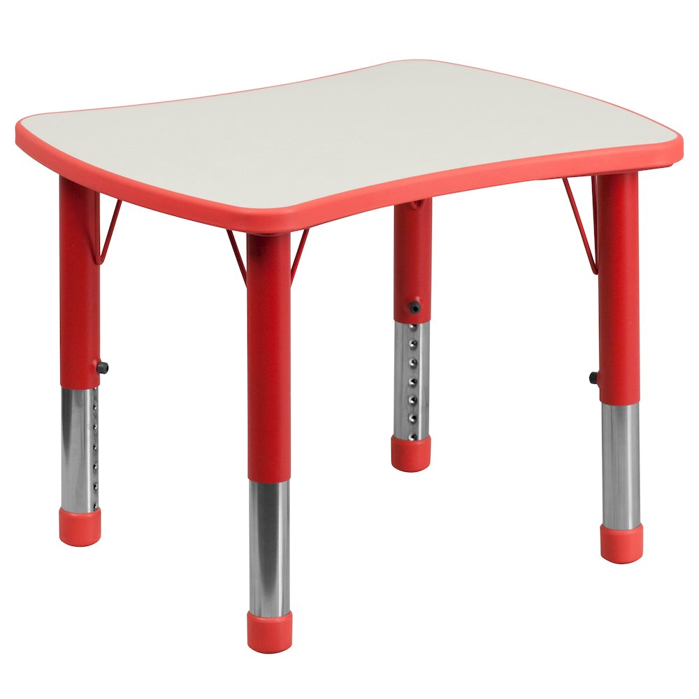 21.875''W x 26.625''L Red Plastic Height Adjustable Activity Table with Grey Top. Picture 1