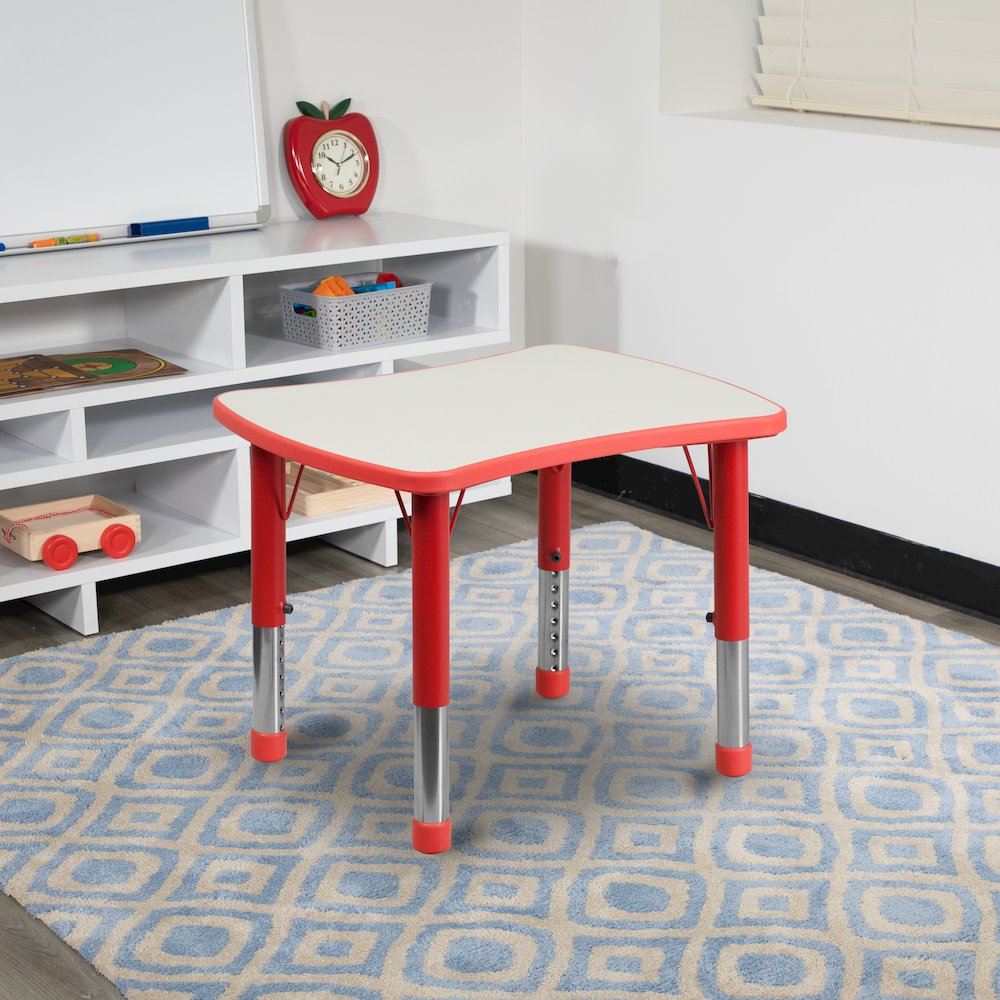 21.875''W x 26.625''L Red Plastic Height Adjustable Activity Table with Grey Top. Picture 2