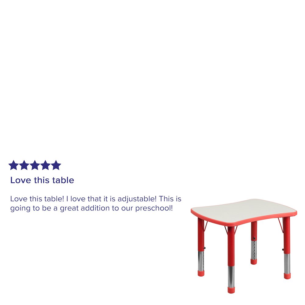 21.875''W x 26.625''L Red Plastic Height Adjustable Activity Table with Grey Top. Picture 4