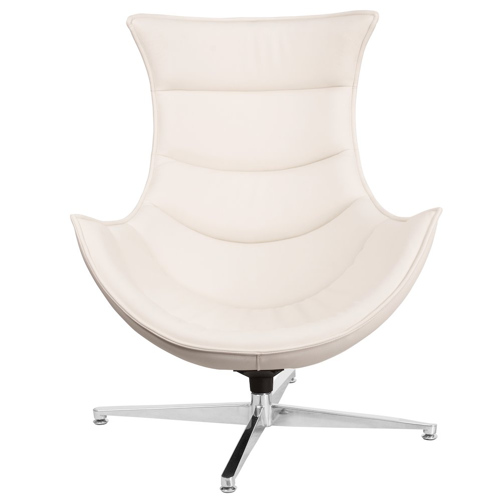 Creamy White LeatherSoft Swivel Cocoon Chair. Picture 6