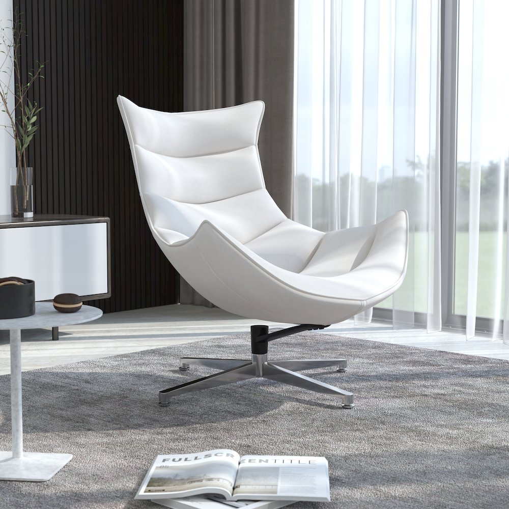 Creamy White LeatherSoft Swivel Cocoon Chair. Picture 2