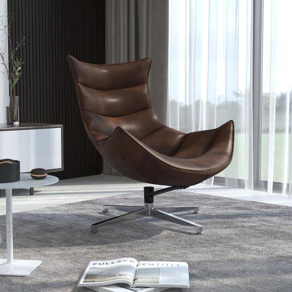 Bomber Jacket LeatherSoft Swivel Cocoon Chair. Picture 2