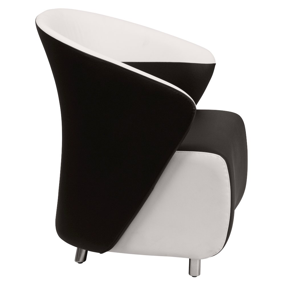 Black LeatherSoft Curved Barrel Back Lounge Chair with Melrose White Detailing. Picture 3