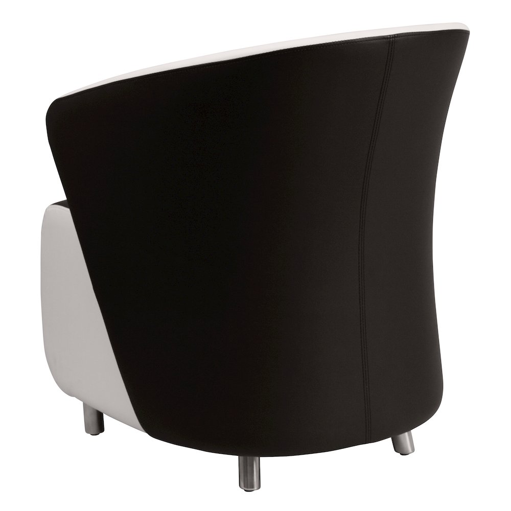 Black LeatherSoft Curved Barrel Back Lounge Chair with Melrose White Detailing. Picture 2