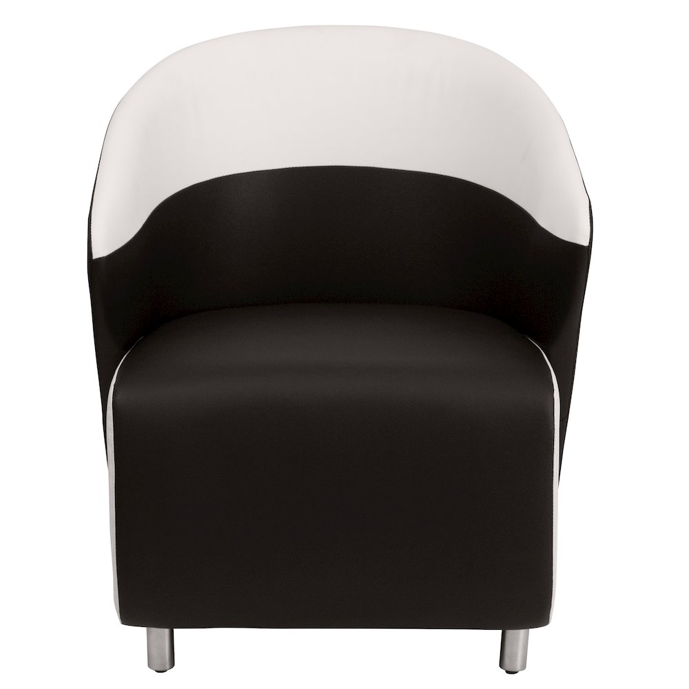 Black LeatherSoft Curved Barrel Back Lounge Chair with Melrose White Detailing. Picture 4