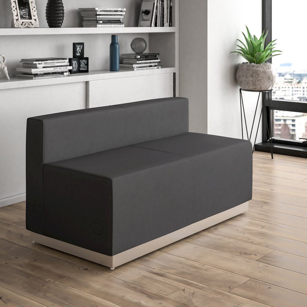Alon Black LeatherSoft Loveseat with Brushed Stainless Steel Base. Picture 2