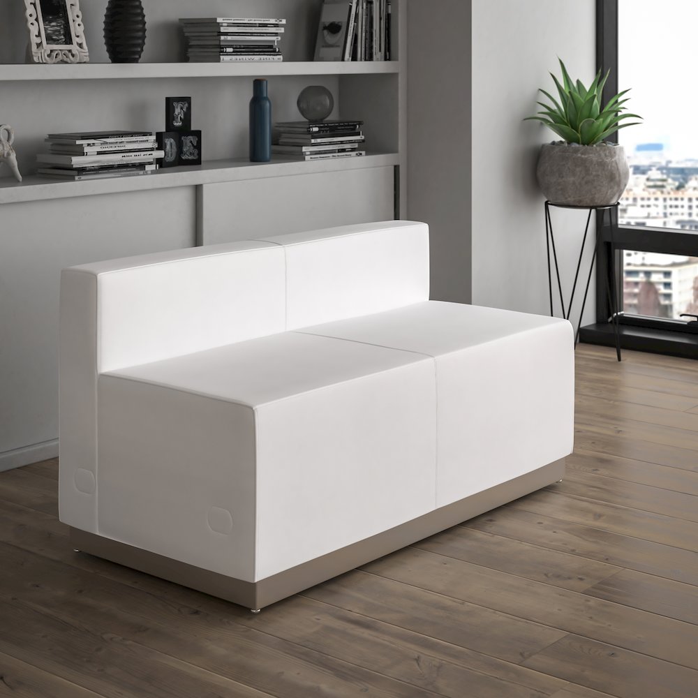 Alon Melrose White LeatherSoft Loveseat with Brushed Stainless Steel Base. Picture 2