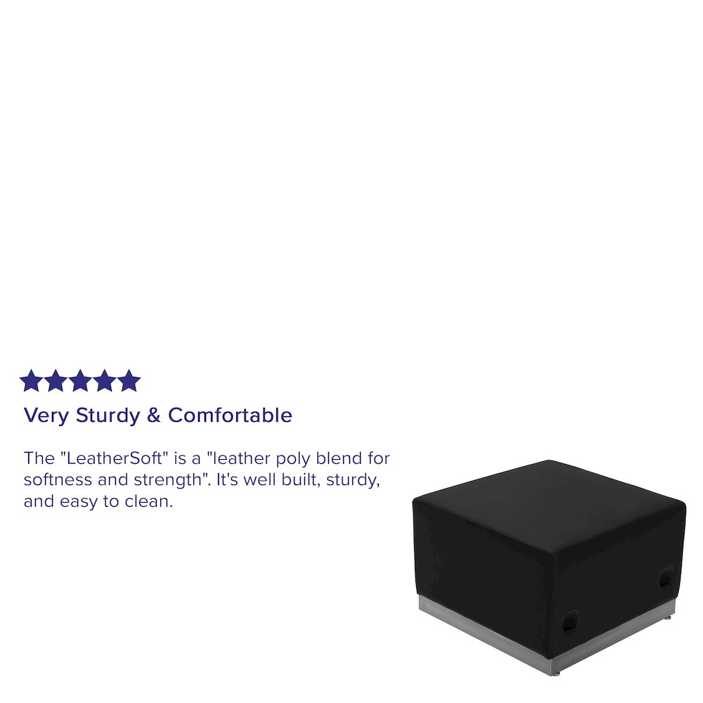 Black LeatherSoft Ottoman with Brushed Stainless Steel Base. Picture 2