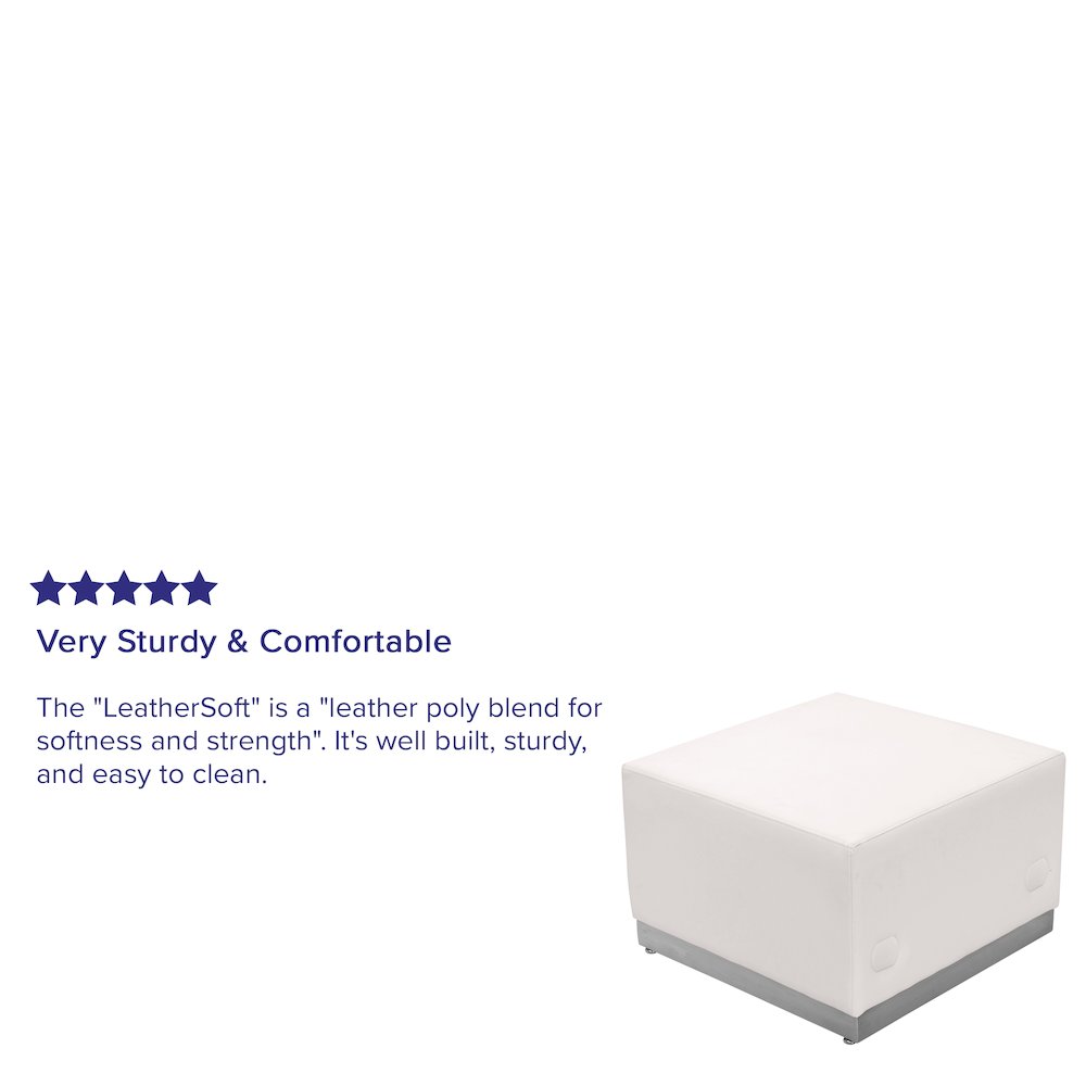 Alon Melrose White LeatherSoft Ottoman with Brushed Stainless Steel Base. Picture 3