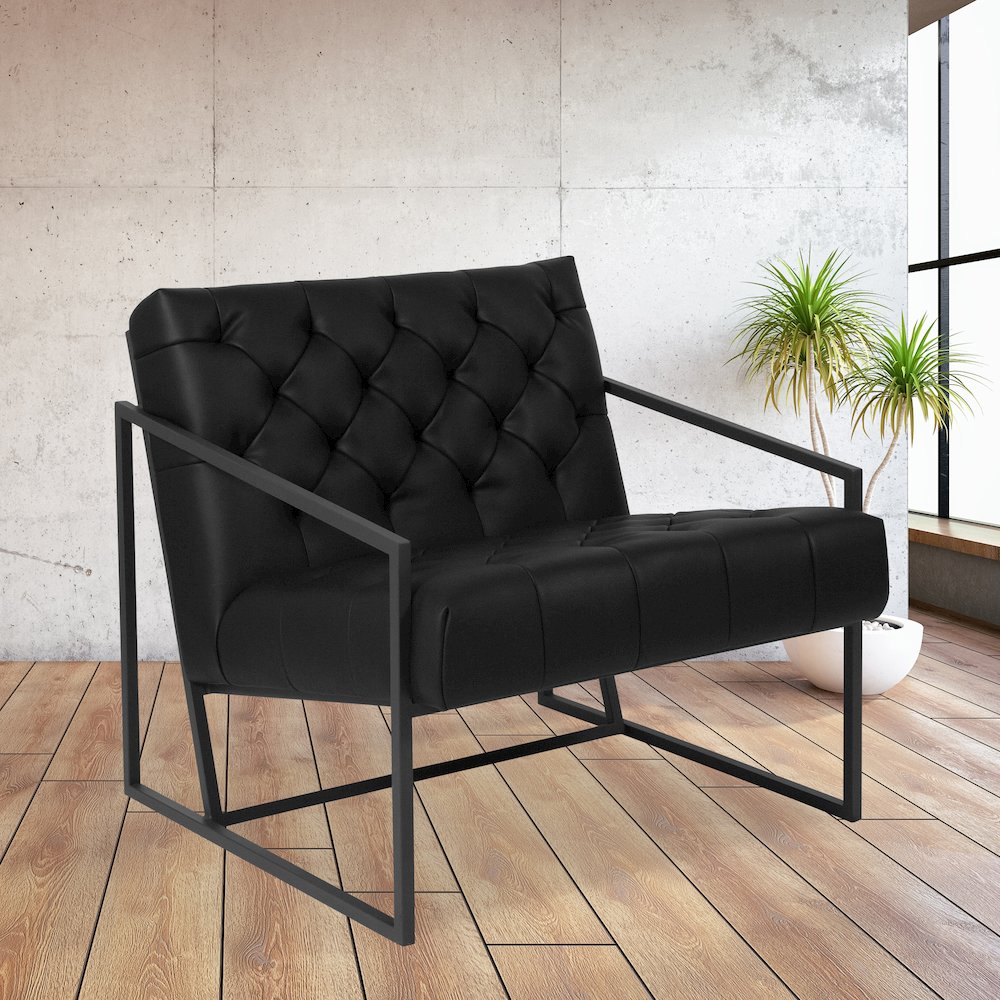 Madison Black LeatherSoft Tufted Lounge Chair. Picture 2