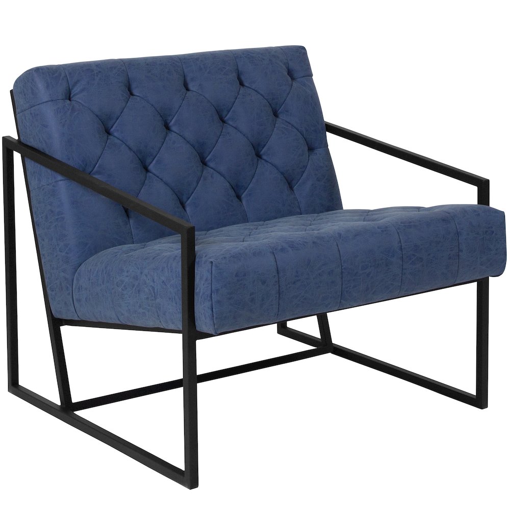 Madison Retro Blue LeatherSoft Tufted Lounge Chair. Picture 1