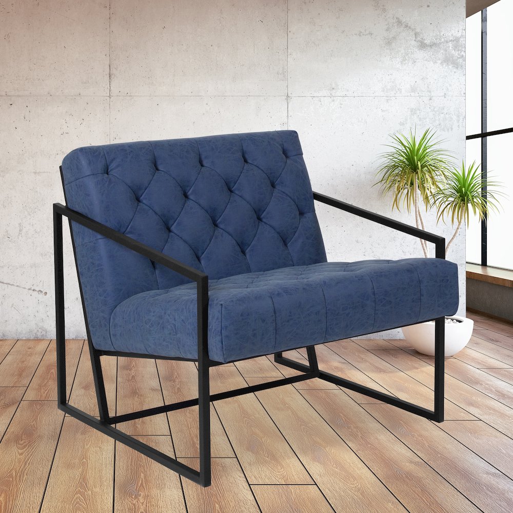 Madison Retro Blue LeatherSoft Tufted Lounge Chair. Picture 2