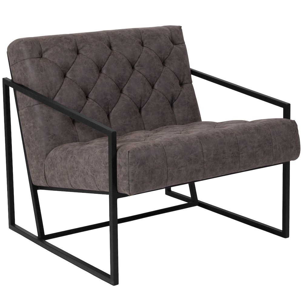 Retro Gray LeatherSoft Tufted Lounge Chair. Picture 1