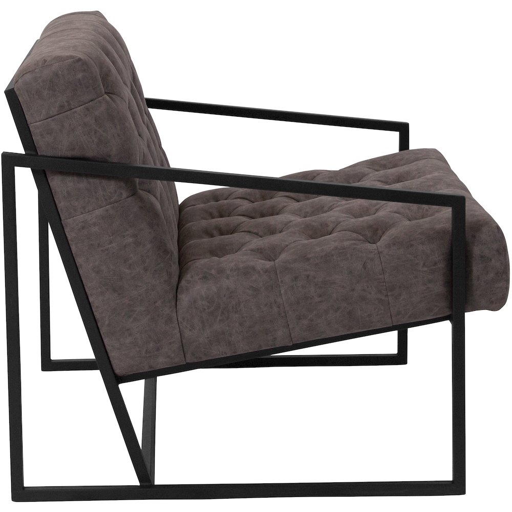 Retro Gray LeatherSoft Tufted Lounge Chair. Picture 2