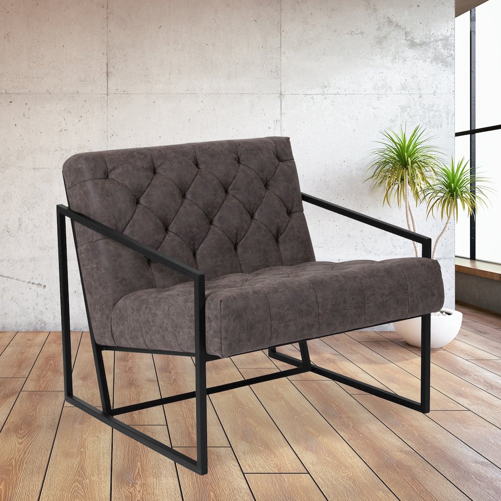 Madison Retro Gray LeatherSoft Tufted Lounge Chair. Picture 2