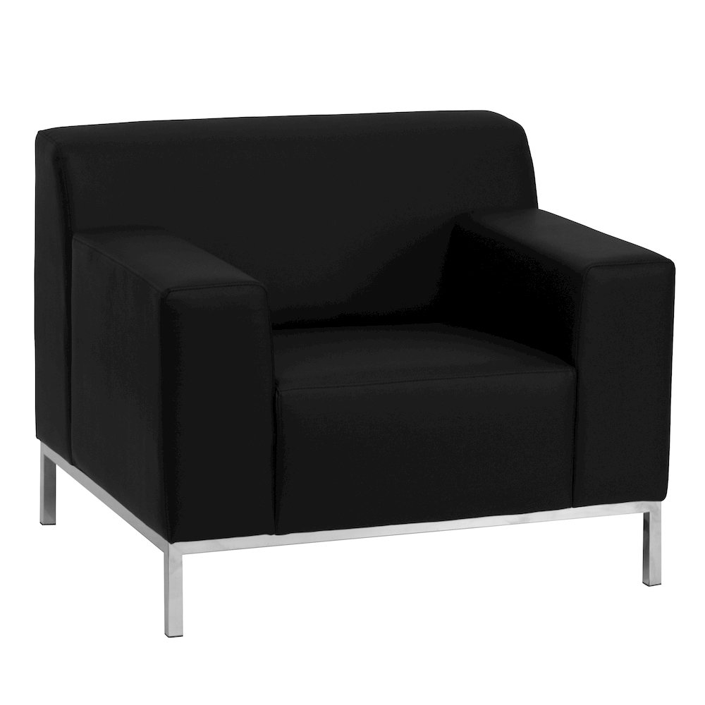 Contemporary Black LeatherSoft Chair with Line Stitching and Integrated Stainless Steel Frame. Picture 1