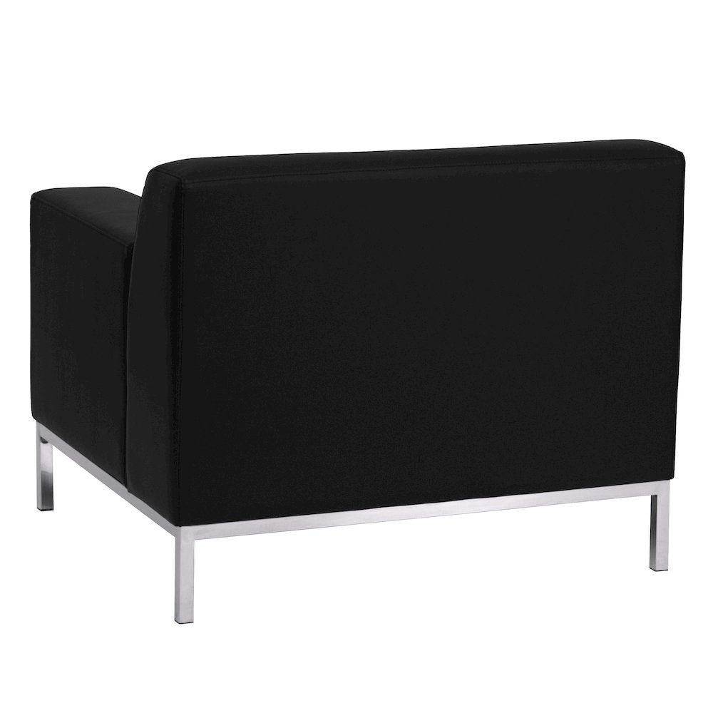 Contemporary Black LeatherSoft Chair with Line Stitching and Integrated Stainless Steel Frame. Picture 2