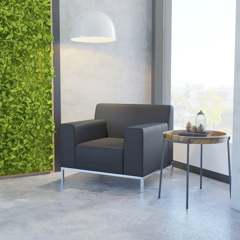 Definity Contemporary Black LeatherSoft Chair with Stainless Steel Frame. Picture 3