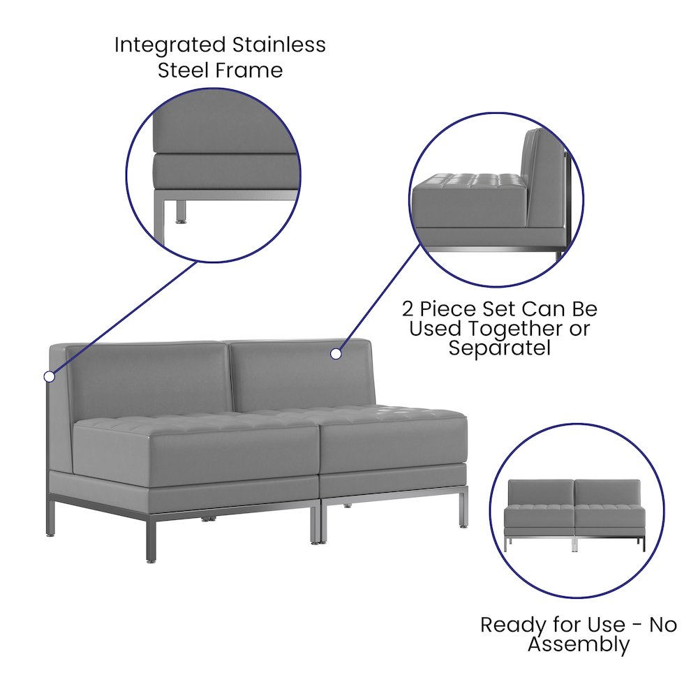 Imagination 2 Piece Gray LeatherSoft Waiting Room Lounge Set - Reception Bench. Picture 4