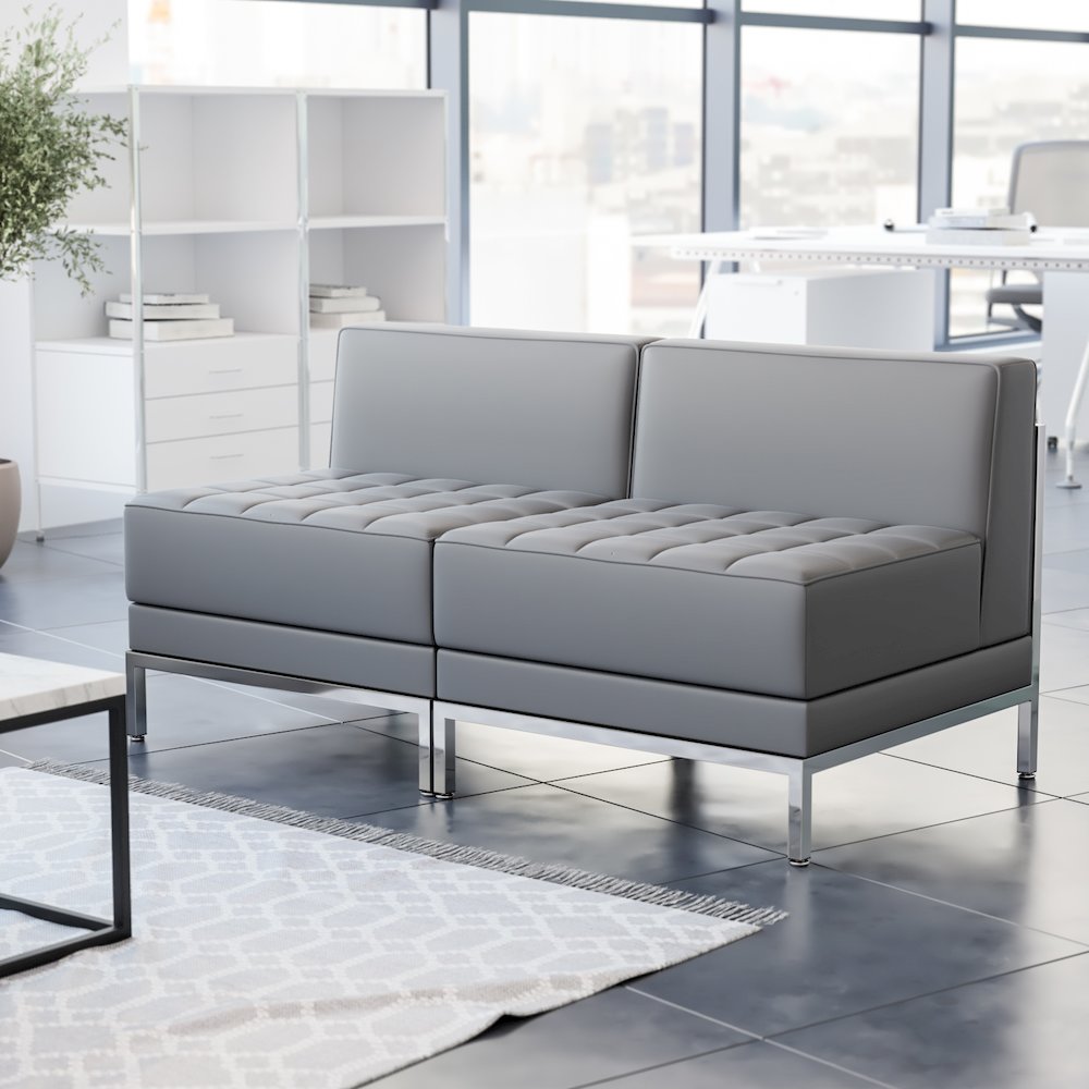 Imagination 2 Piece Gray LeatherSoft Waiting Room Lounge Set - Reception Bench. Picture 2