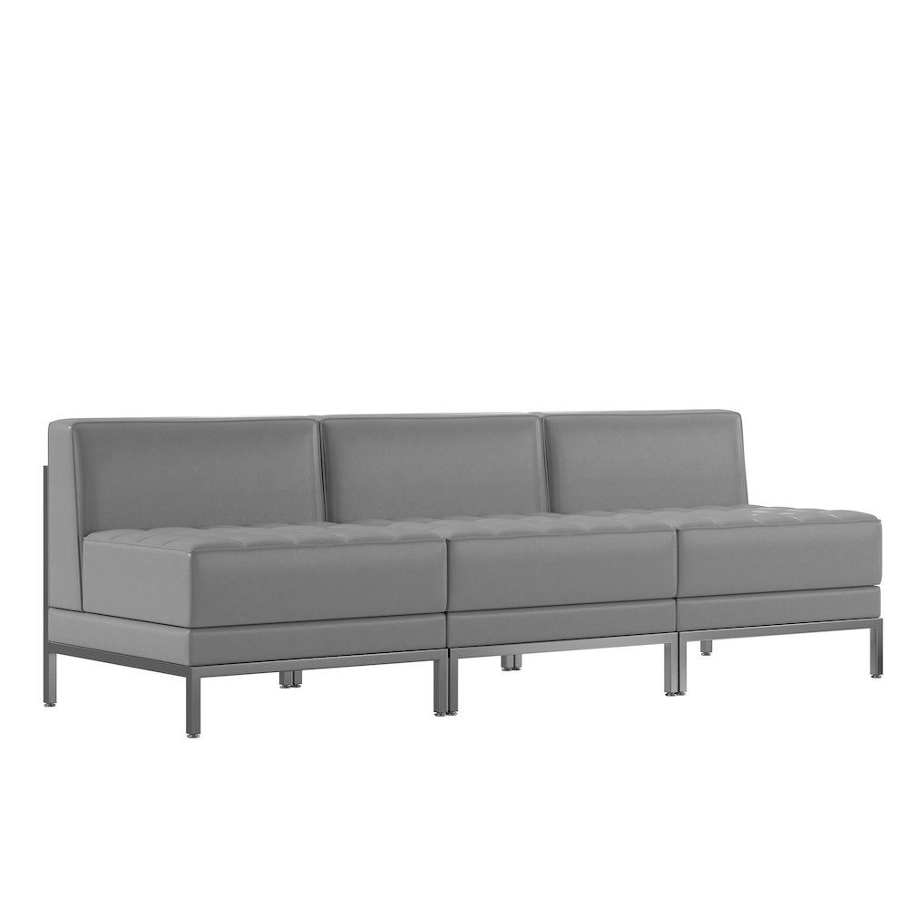 Imagination 3 Piece Gray LeatherSoft Waiting Room Lounge Set - Reception Bench. Picture 1