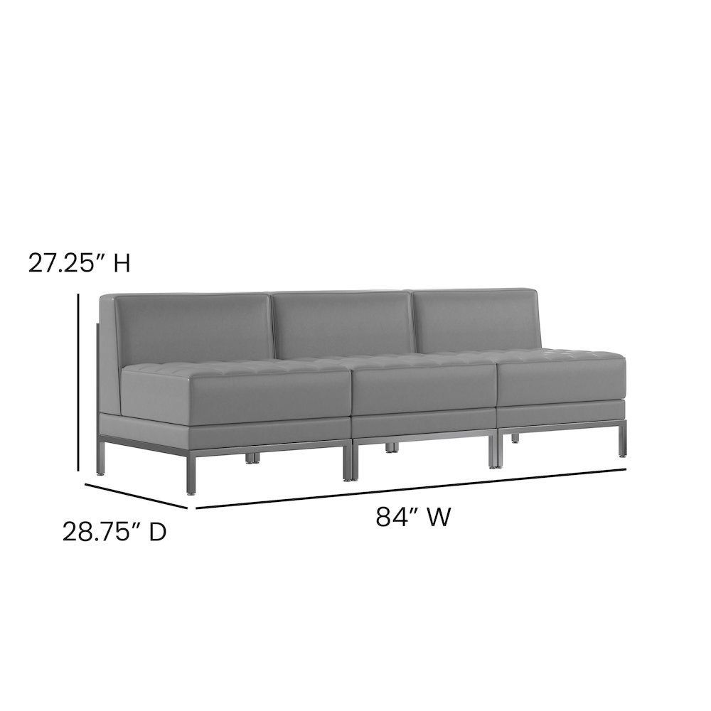 Imagination 3 Piece Gray LeatherSoft Waiting Room Lounge Set - Reception Bench. Picture 5